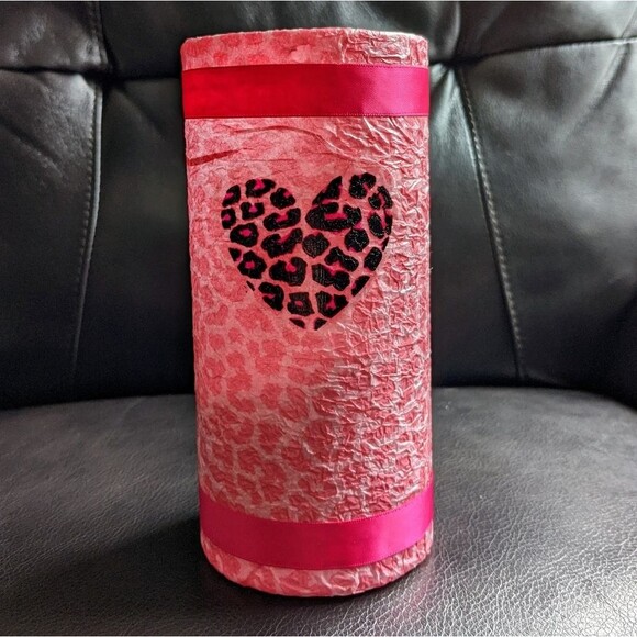 HANDMADE Cheetah / Leopard Heart Glass Candle Holder or Vase - Picture 1 of 8